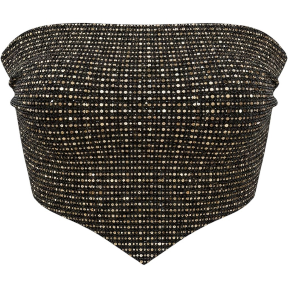 Love J Women XL Black Gold Sequin Handkerchief Hem Tube Top Y2K Festival A2343